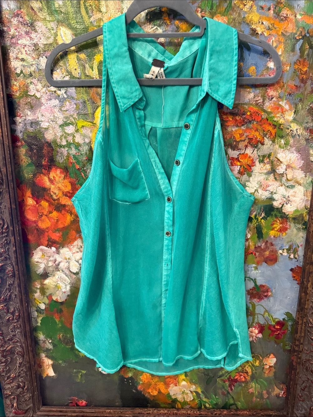 We The Free Teal Button-Front Collared Sleeveless Camisole